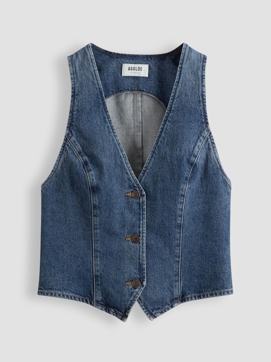 Women Agolde Blazers And Jackets | Heller, Denim Gilet Blue