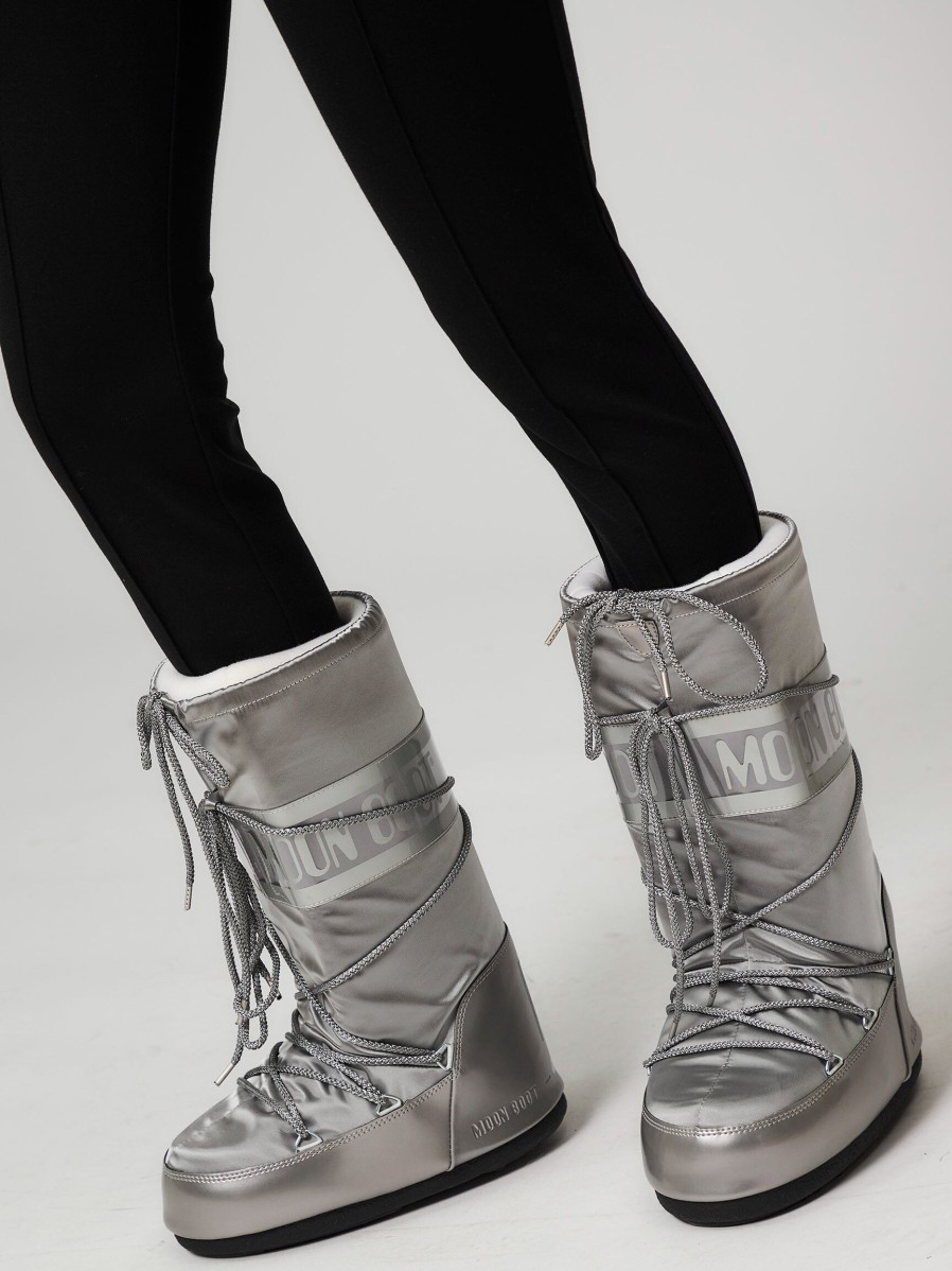 Women Moon Boot Boots | High Padded Nylon Snowboots Silver Colour