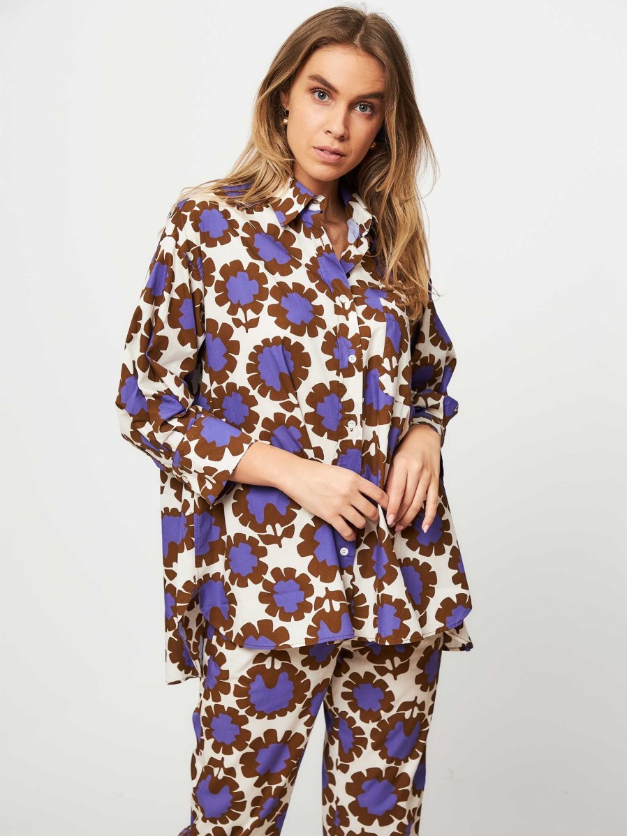 Women Zenggi Tops And Blouses | Beth, Cotton Blouse With Print Purple