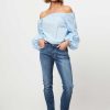 Women Denham Jeans | Monroe, Mid Waist Girlfriend Tapered Fit Jeans Blue