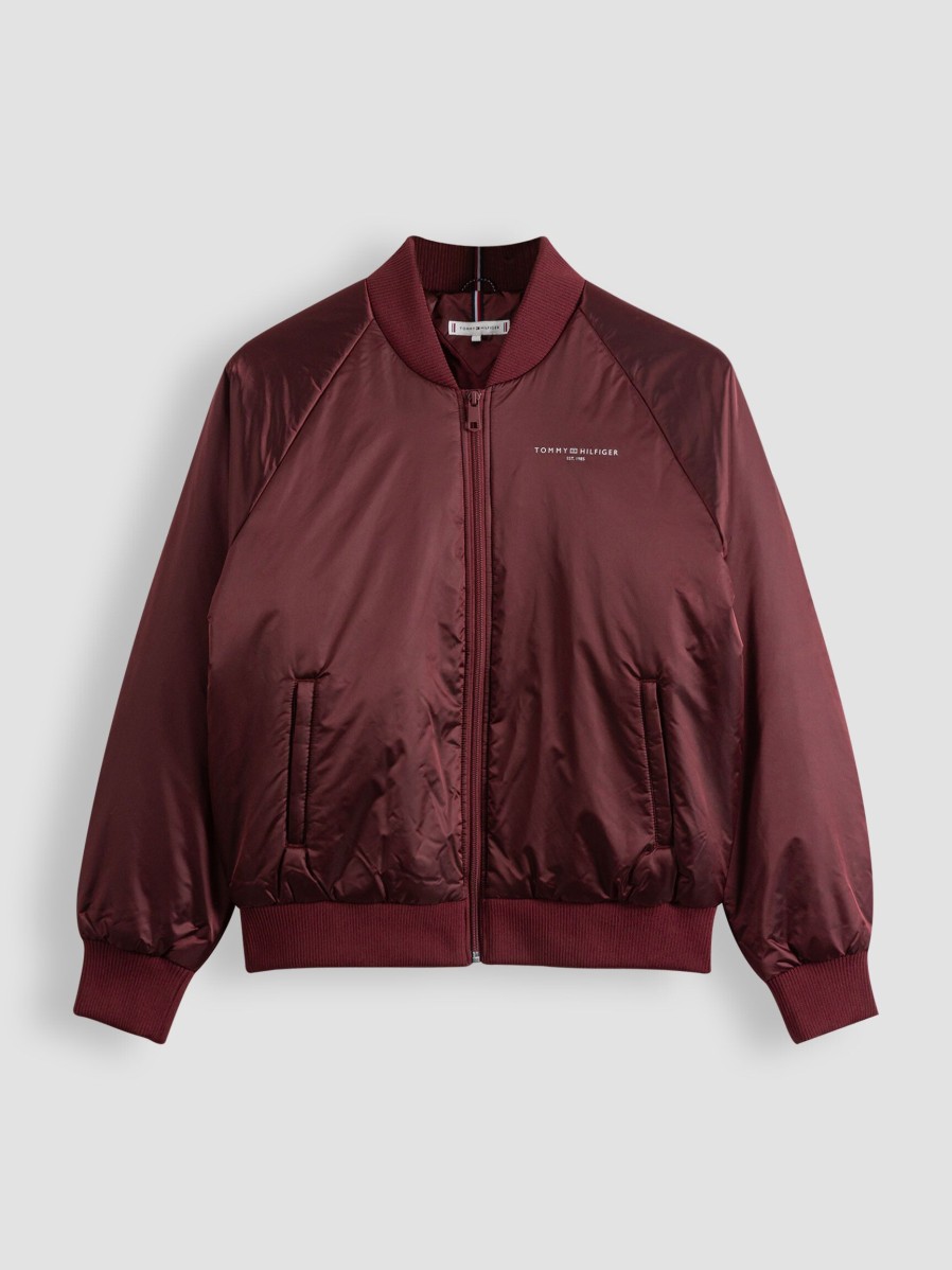 Women Tommy Hilfiger Outerwear | Padded Bomber Jacket Bordeauxred