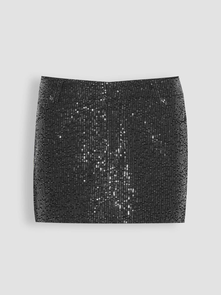 Women Rotate Birger Christensen Skirts | Nedam, Cotton Mini Skirt With Sequins Black