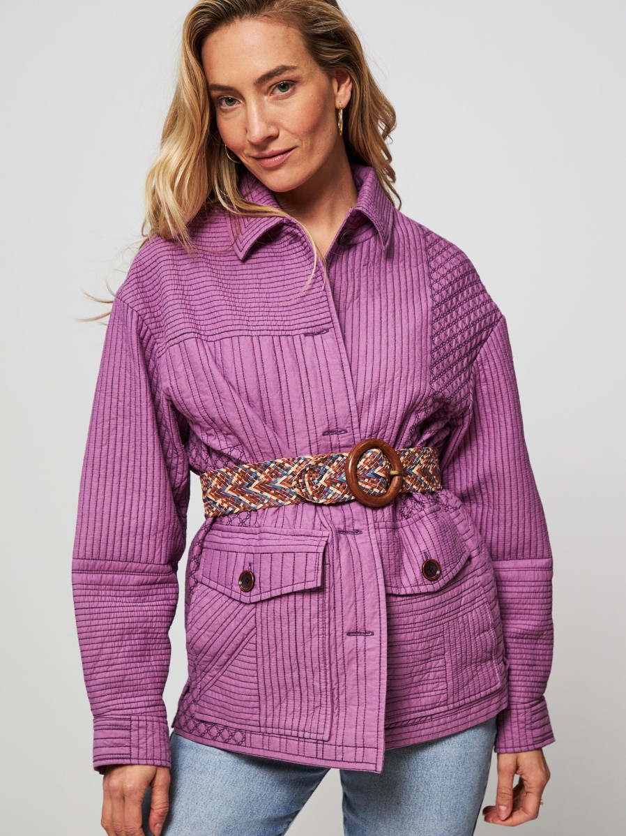 Women Sessun Blazers And Jackets | Mireo, Cotton Jacket With Quilted Pattern Purple