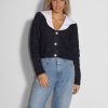 Women Ganni Sweaters And Cardigans | Wool Mix Melee Cardigan With Cable Pattern Dark Blue