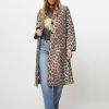 Women Ganni Outerwear | Woven Coat With Pattern Camel