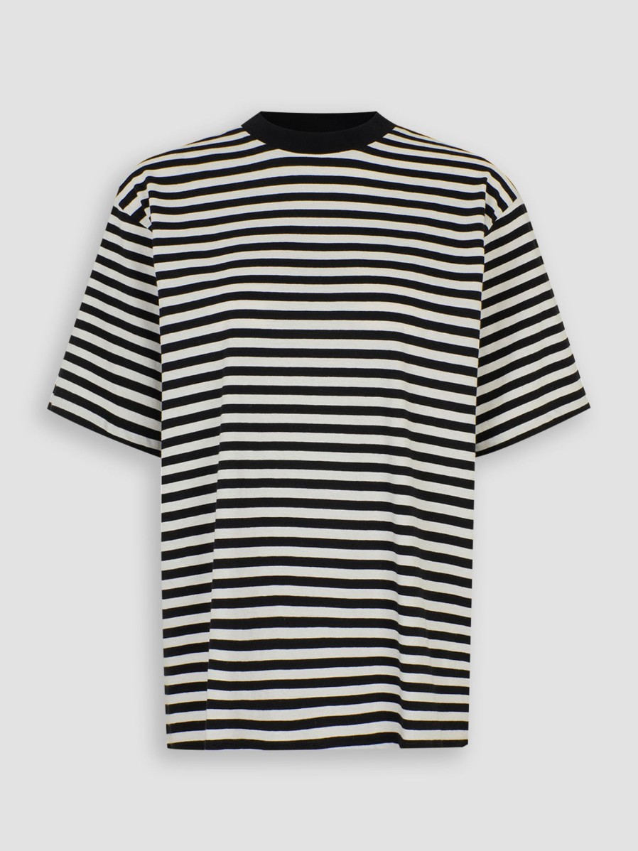 Women Mads Norgaard Tops And Blouses | Organic Cotton T-Shirt With Striped Pattern Black