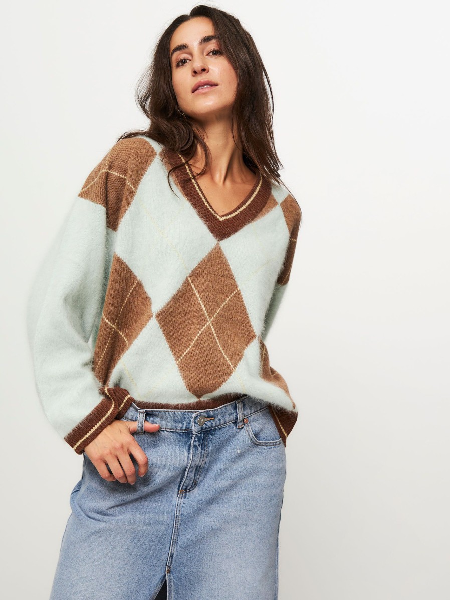 Women Bellerose Sweaters And Cardigans | Dylh, Angora Mix Jumper With Pattern Aqua Blue