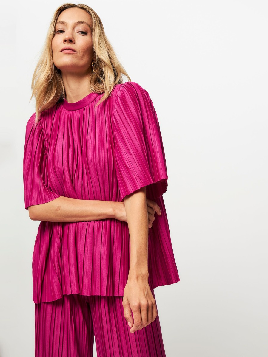 Women Studio Anneloes Tops And Blouses | Alma, Woven Plisse Top Bright Pink