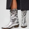 Women Ivylee Copenhagen Boots | Tracy, Leather Metallic Westernlook Low Boots Silver Colour