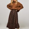 Women Idano Skirts | Paula, Viscose/Linen Mix A-Line Skirt With Print Brown