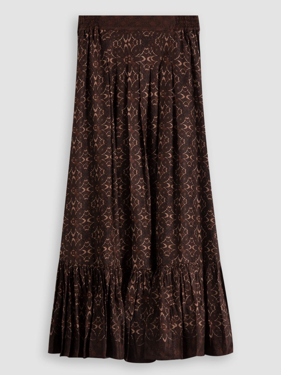 Women Idano Skirts | Paula, Viscose/Linen Mix A-Line Skirt With Print Brown