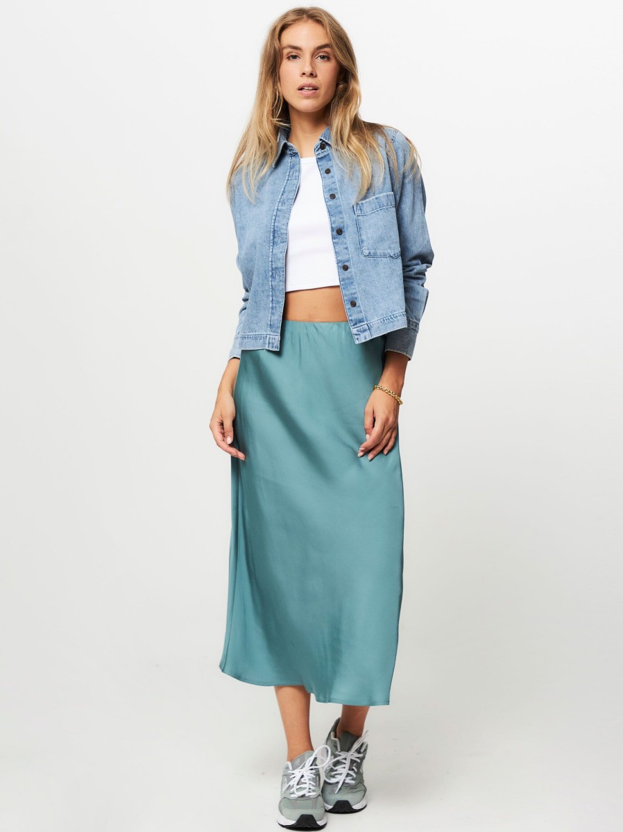 Women Ruby Tuesday Skirts | Relyn, Viscose Shiny A-Line Skirt Bluegreen