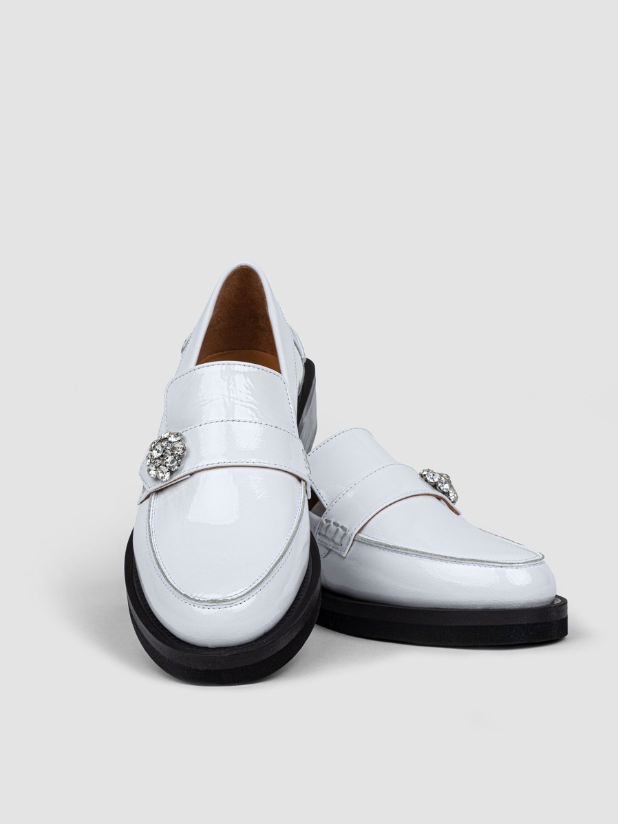 Women Ganni Ballet Flats And Loafers | Patent Leather Loafers White