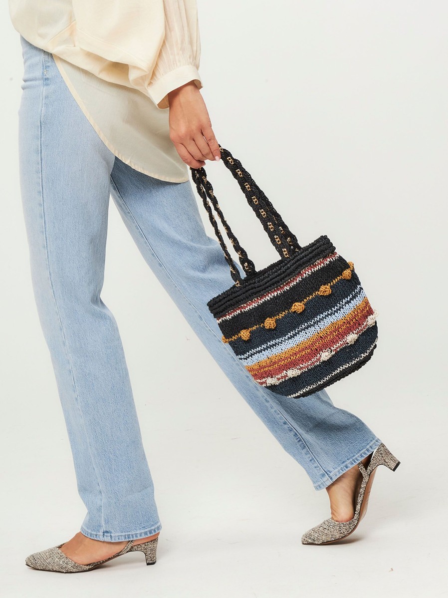 Women Sessun Bags | Vaea, Braided Shopper With Pattern Black