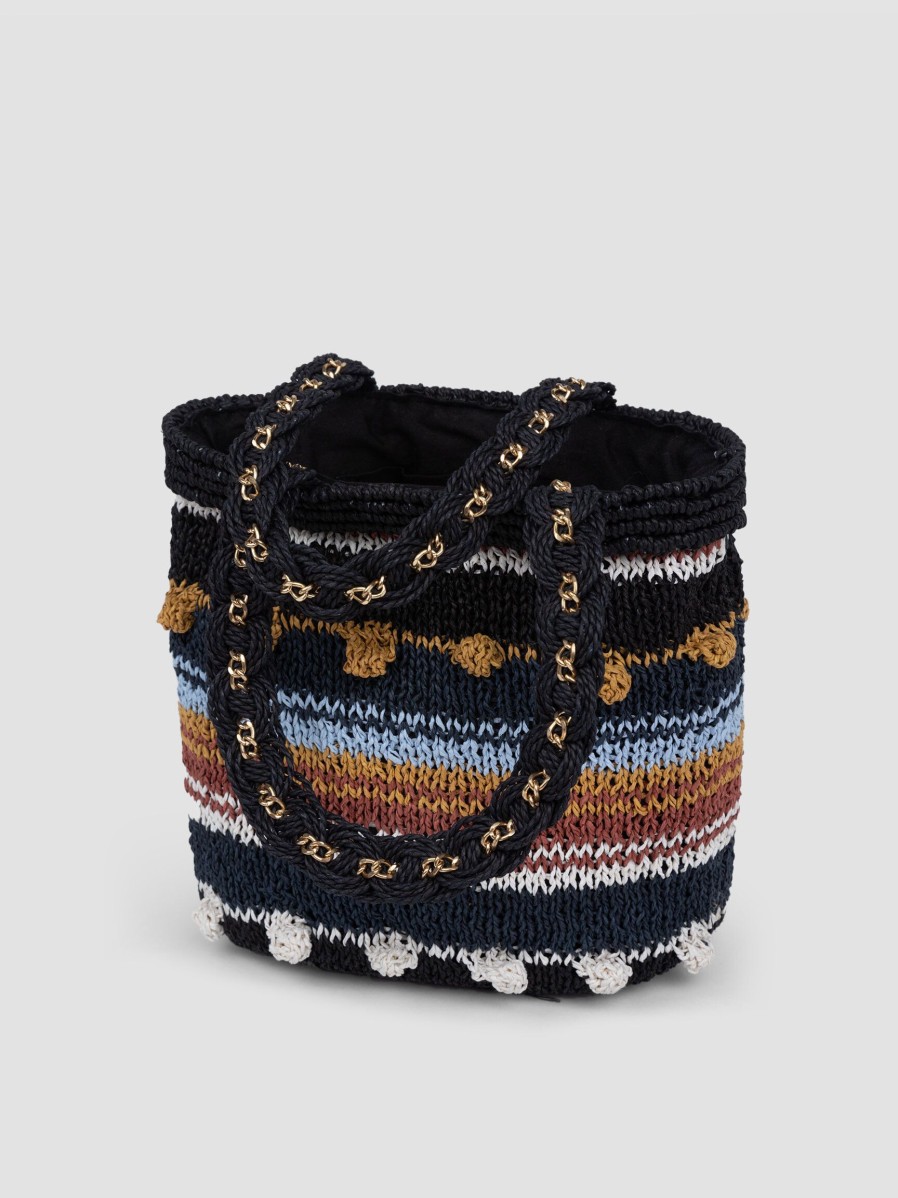 Women Sessun Bags | Vaea, Braided Shopper With Pattern Black