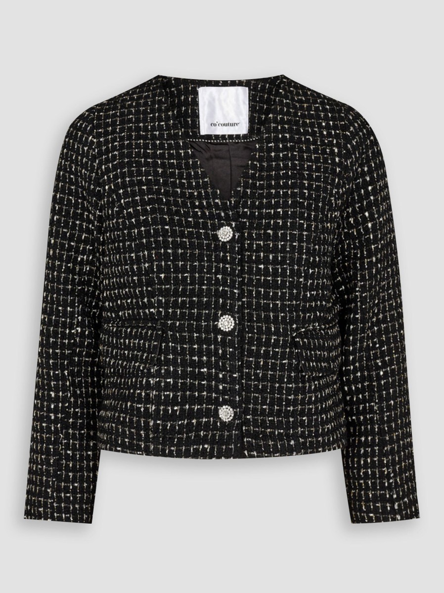 Women Co'Couture Blazers And Jackets | Leslie, Woven Boucle Jacket With Pattern Black