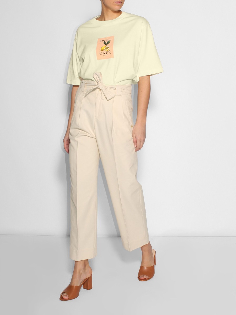 Women Scotch & Soda Women Pants And Jumpsuits | Cotton Mix High Waist Twill Trousers Ecru