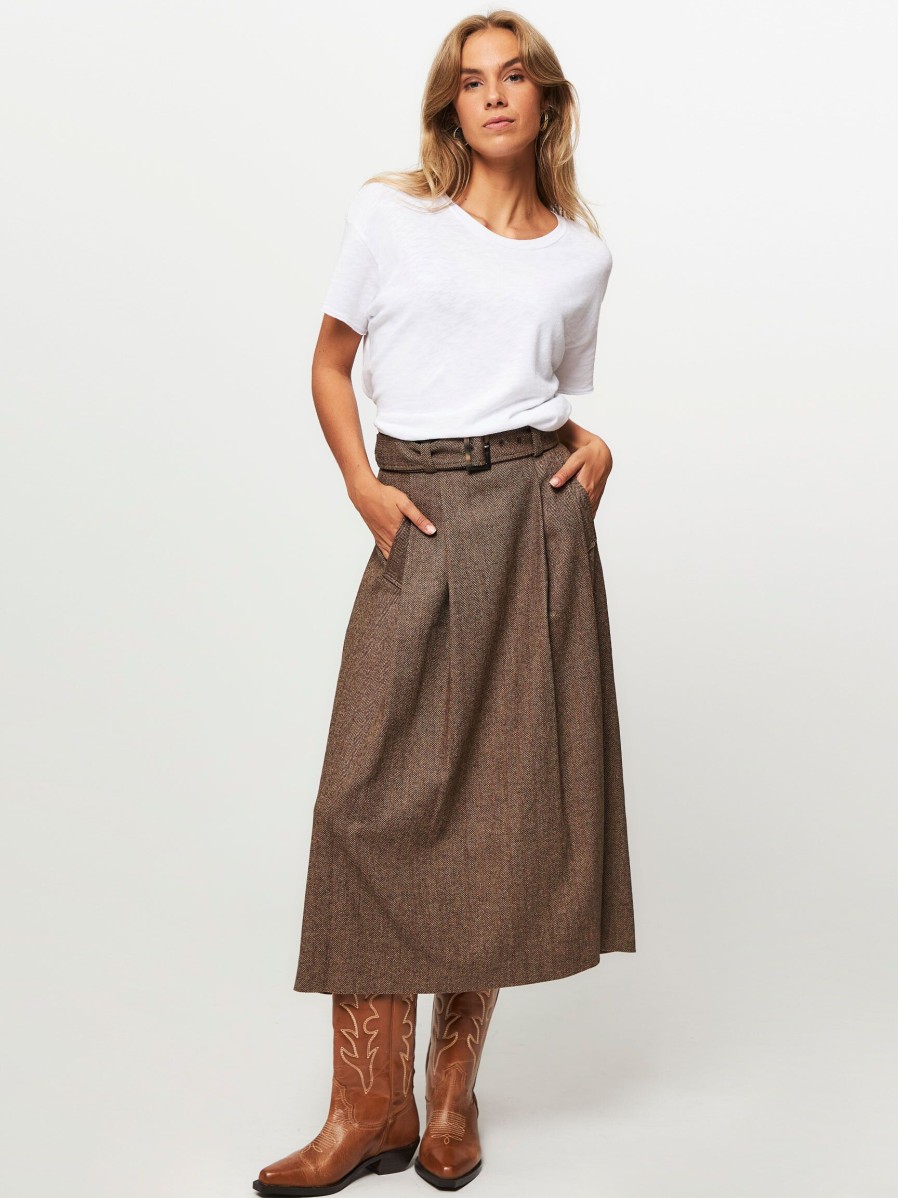 Women Zenggi Skirts | Wool Mix A-Line Skirt With Pattern Brown