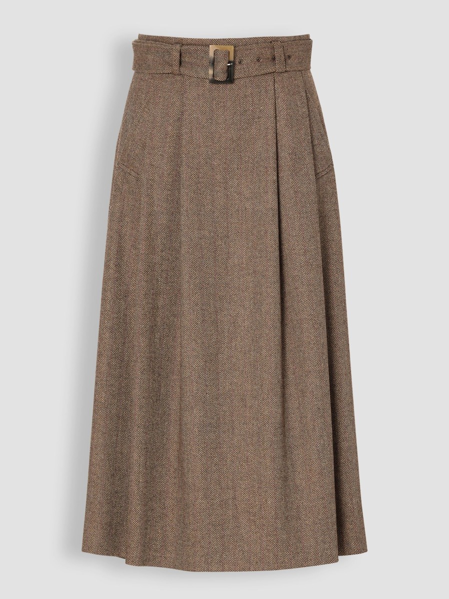 Women Zenggi Skirts | Wool Mix A-Line Skirt With Pattern Brown