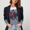 Women Five Paris Tops And Blouses | Cotton Slub Top With Print Dark Blue