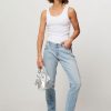 Women Denham Jeans | Monroe, Mid Waist Tapered Fit Stretch Jeans Light Blue