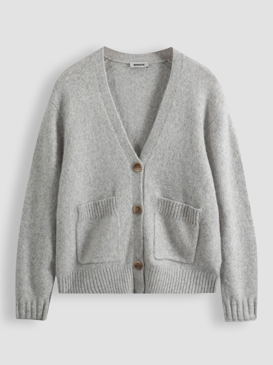 Women Zenggi Sweaters And Cardigans | Alpaca Mix Melange Cardigan Light Grey