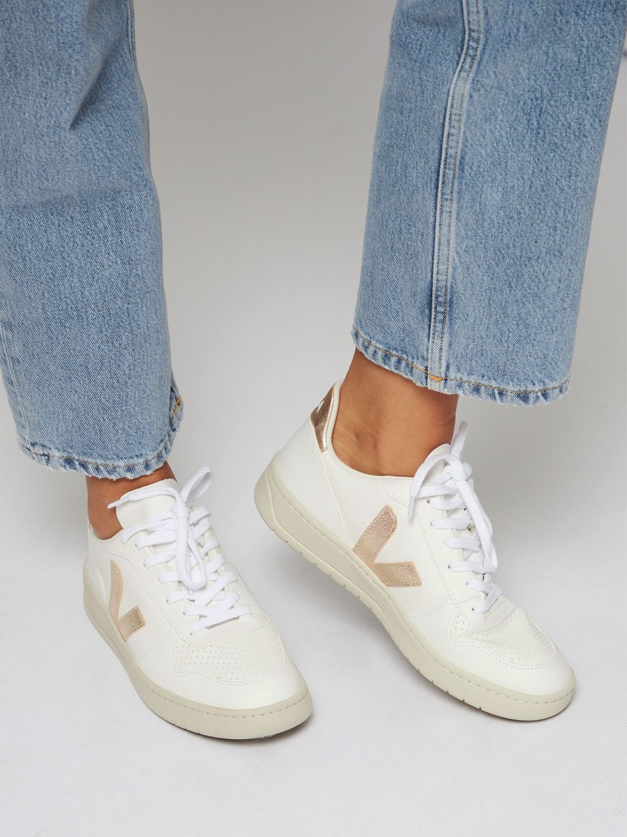 Women Veja Sneakers | V-10, Ecological Leather Sneakers Champagne