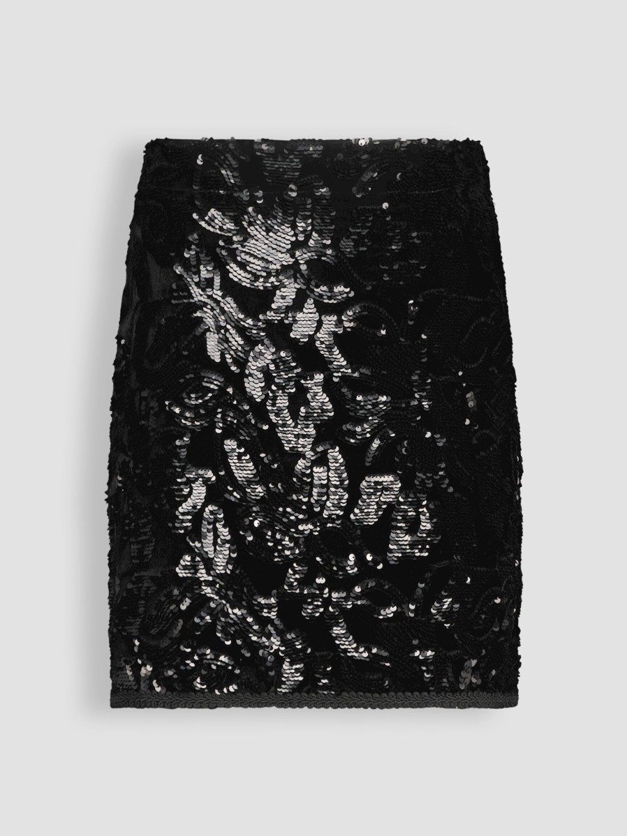 Women Freebird Skirts | Uma, Woven Velvet Skirt With Sequins Black