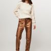 Women Studio Anneloes Pants And Jumpsuits | Mita, Leatherlook Metallic Trousers Bronze