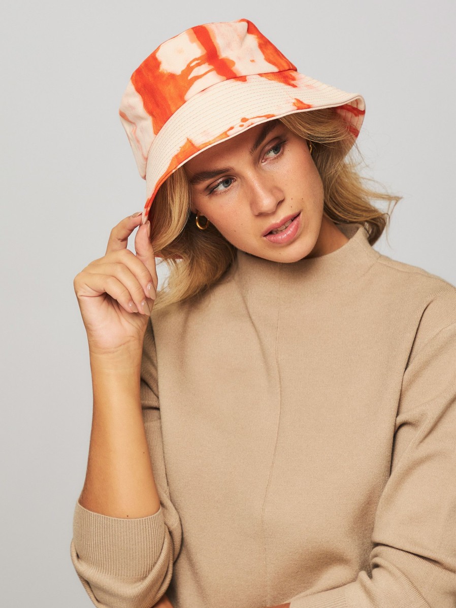 Women Becksondergaard Hats And Beanies | Campana, Cotton Bucket Hat With Tie Dye Print Orange