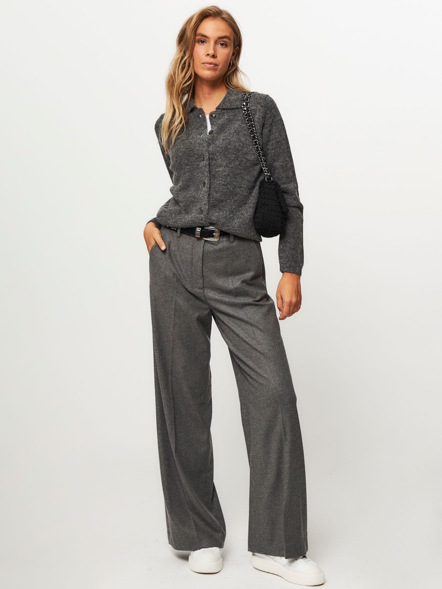 Women Zenggi Pants And Jumpsuits | Viscose Mix Melange Wide Leg Trousers Grey