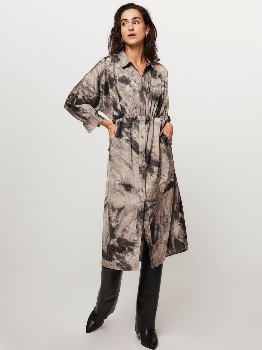 Women Co'Couture Dresses And Tunics | Flake, Viscose Button Down Dress With Print Grey