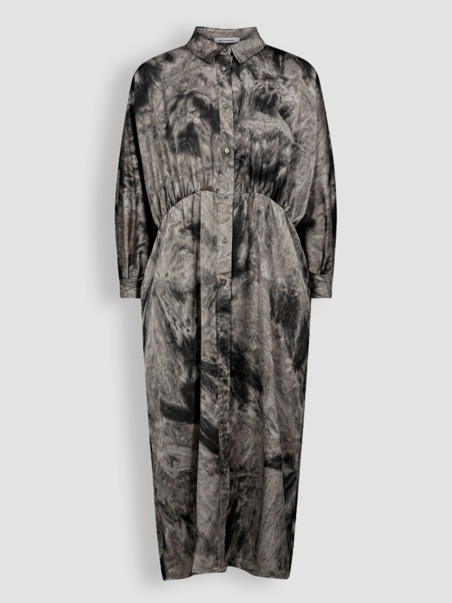 Women Co'Couture Dresses And Tunics | Flake, Viscose Button Down Dress With Print Grey