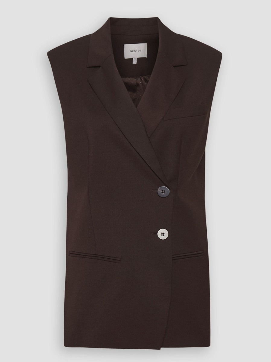 Women Gestuz Blazers And Jackets | Alexandra, Wool Mix Gilet Dark Brown