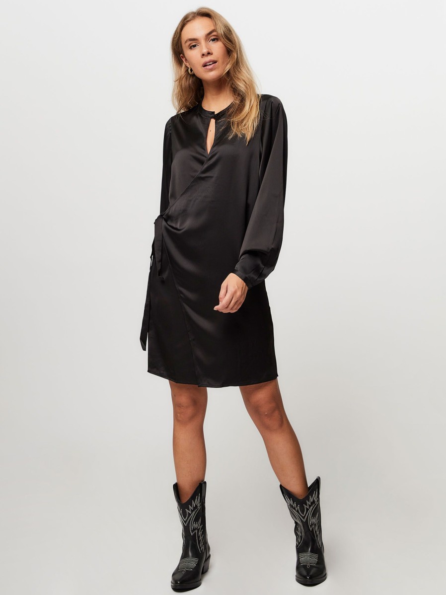 Women Another-Label Dresses And Tunics | Gaia, Woven Wrap Over Dress Black