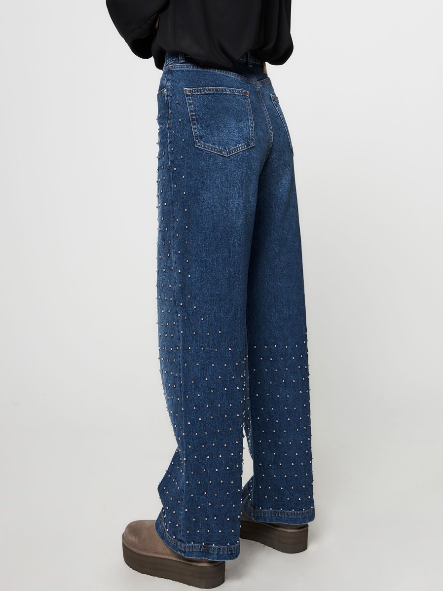 Women Munthe Jeans | Lacubu, High Waist Wide Leg Jeans With Studs Blue