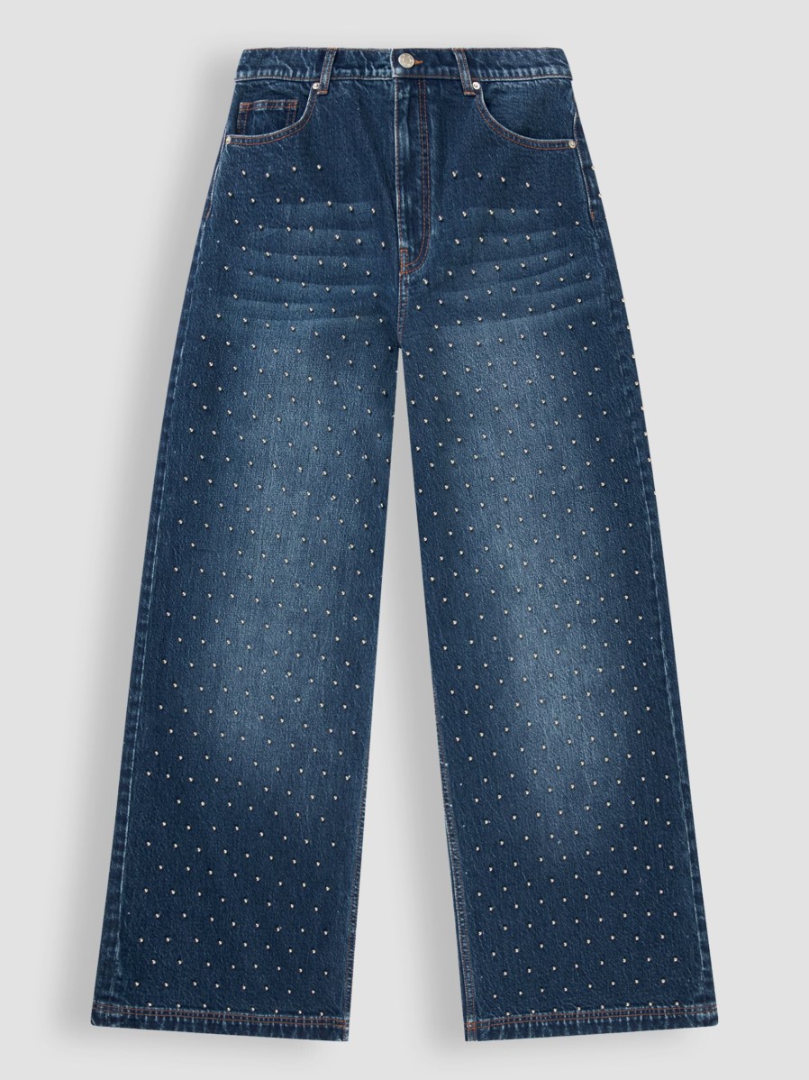 Women Munthe Jeans | Lacubu, High Waist Wide Leg Jeans With Studs Blue