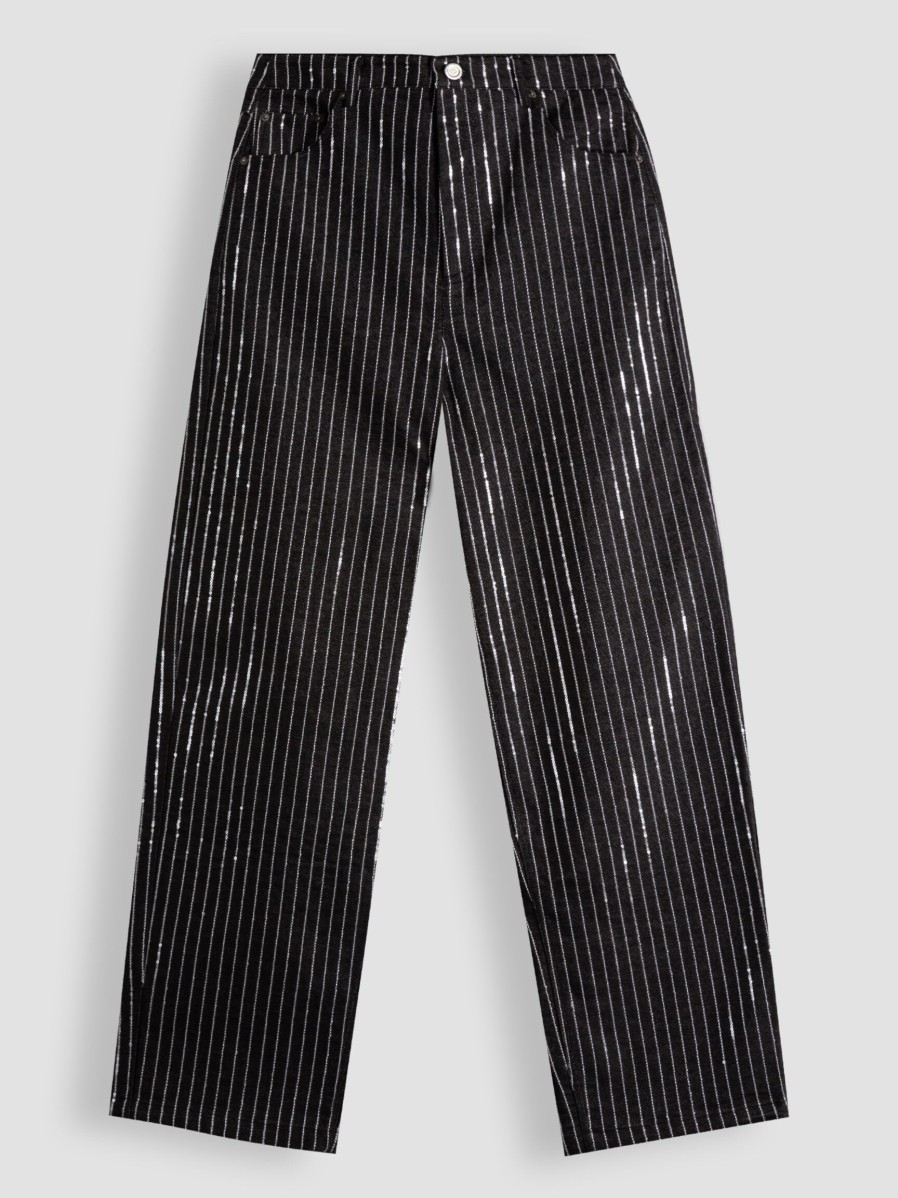 Women Rotate Birger Christensen Pants And Jumpsuits | Cotton Wide Leg Trousers With Sequins Black