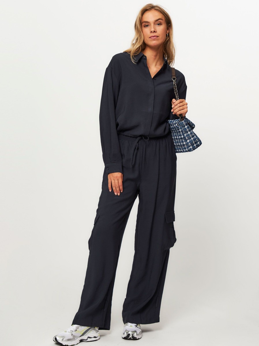 Women Lollys Laundry Pants And Jumpsuits | Baja, Rayon Mix Cargo Trousers Dark Blue