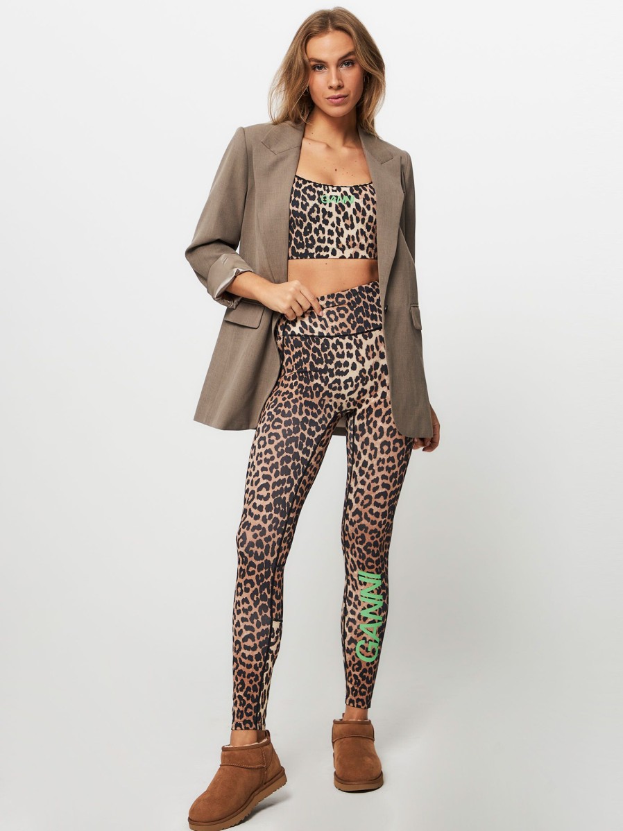 Women Ganni Home And Sportswear | Jersey Logo Sport Legging With Print Camel