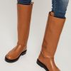 Women Closed Boots | Leather High Boots Cognac