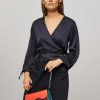 Women Club L’avenir Tops And Blouses | Zuma, Viscose Mix Wrap Over Top Dark Blue