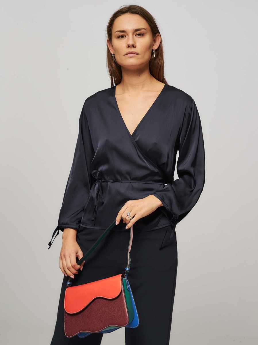 Women Club L’avenir Tops And Blouses | Zuma, Viscose Mix Wrap Over Top Dark Blue