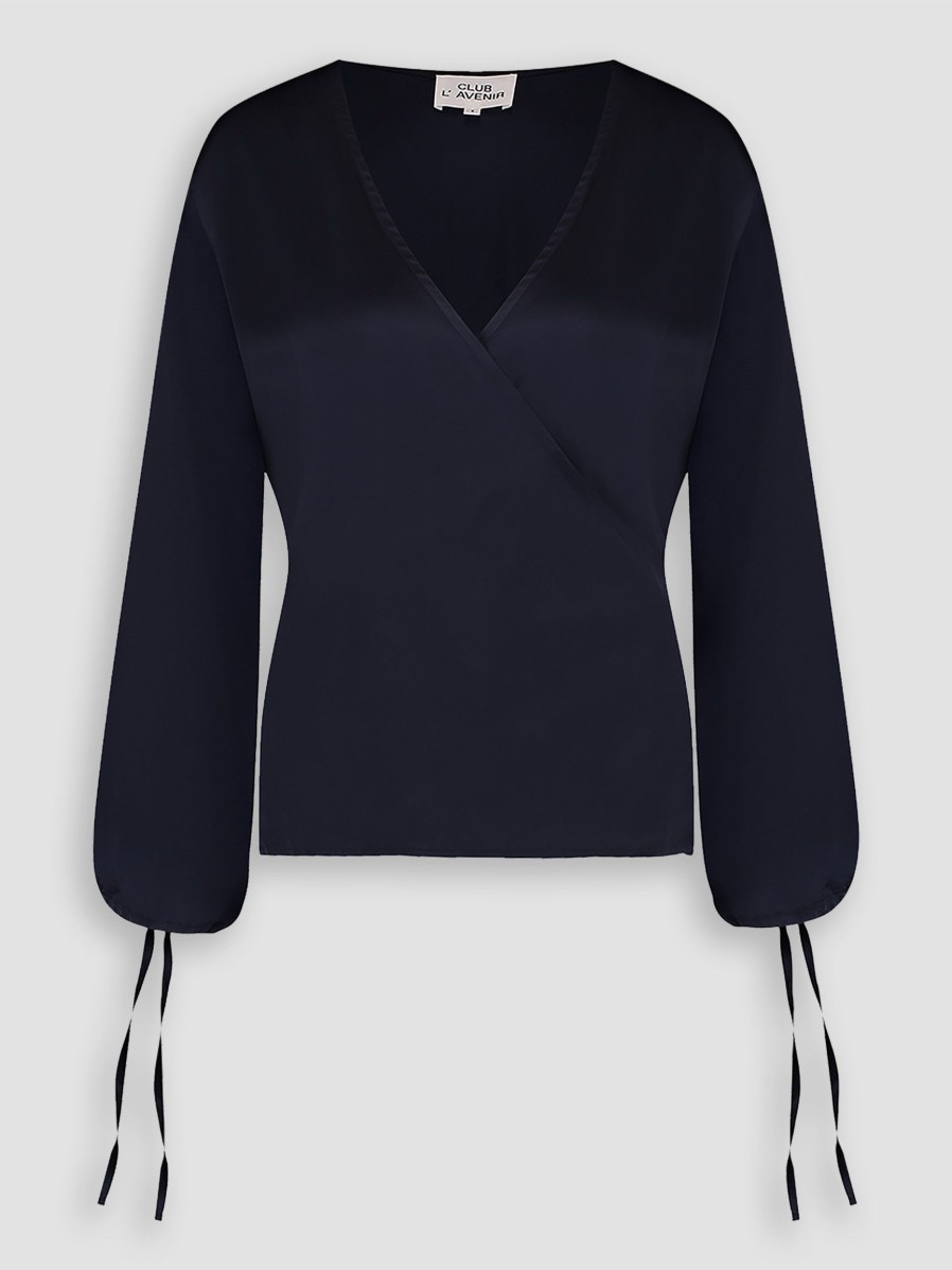 Women Club L’avenir Tops And Blouses | Zuma, Viscose Mix Wrap Over Top Dark Blue