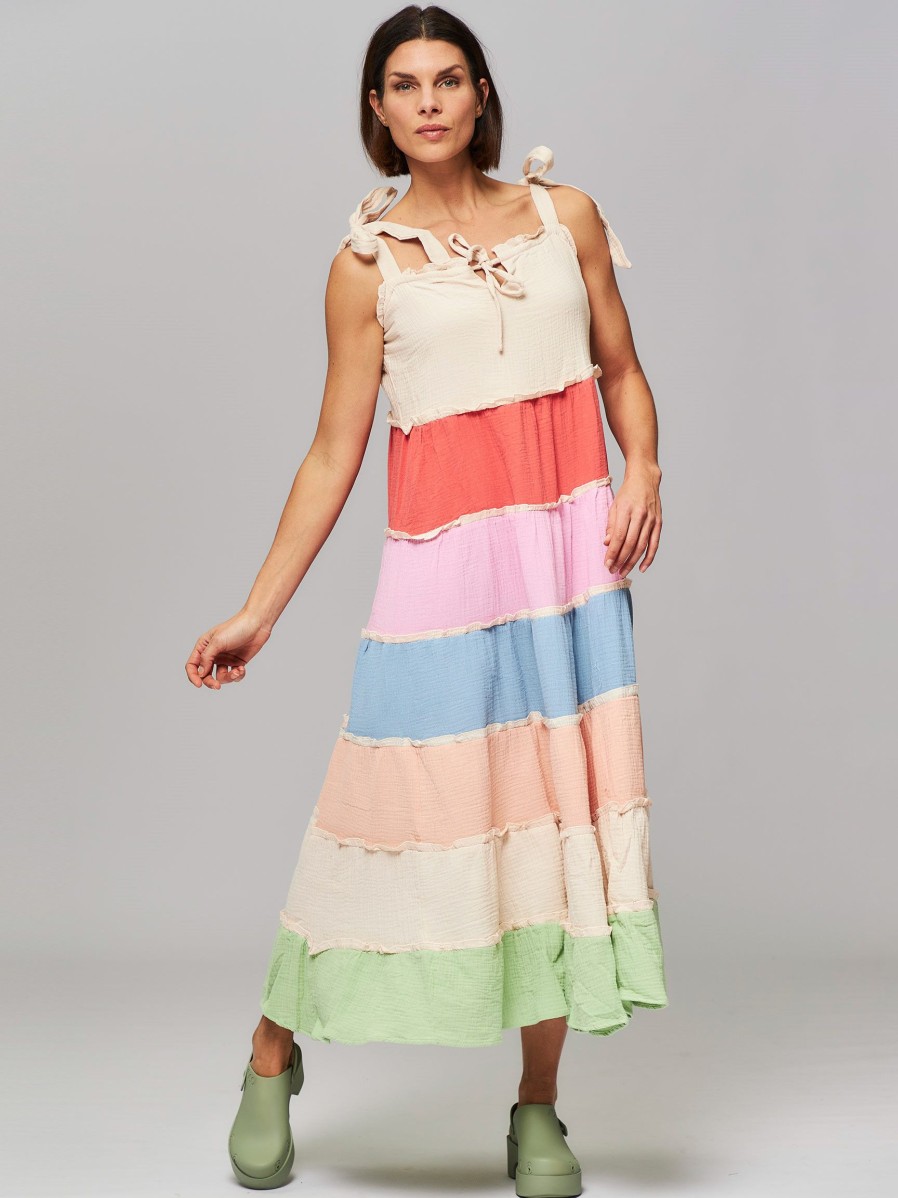 Women Frnch Dresses And Tunics | Laurel, Cotton Maxi Dress With Pattern Sand