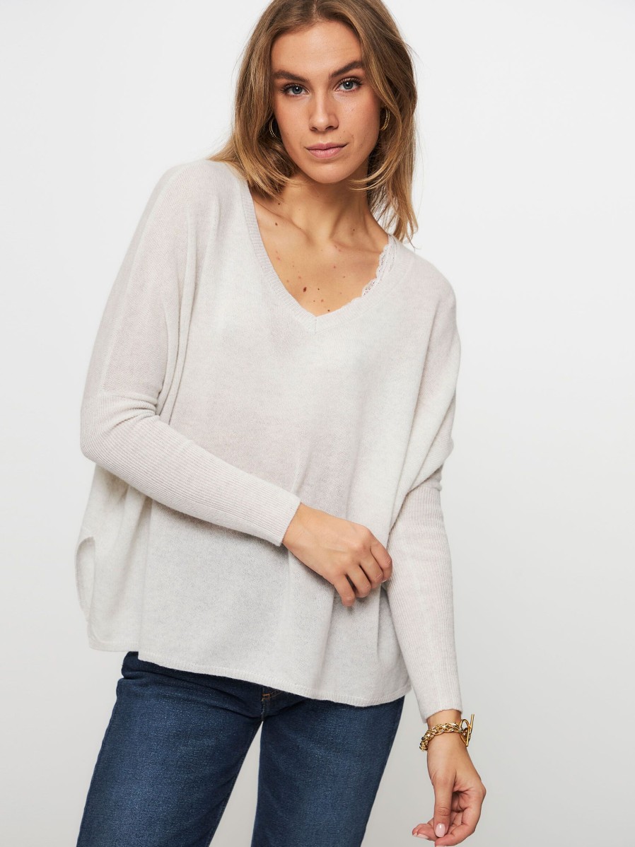 Women Absolut Cashmere Sweaters And Cardigans | Camille, Cashmere Melange Jumper Ecru