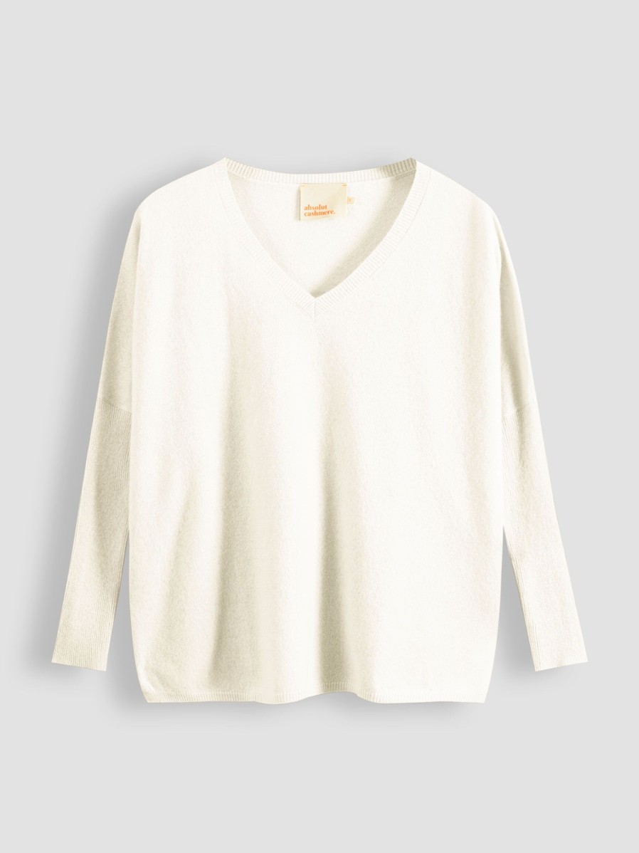 Women Absolut Cashmere Sweaters And Cardigans | Camille, Cashmere Melange Jumper Ecru