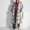 Women Lollys Laundry Outerwear | Billie, Wool Mix Coat With Checkered Pattern Ecru