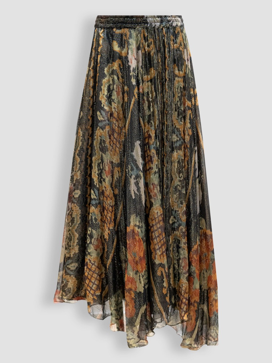 Women Mes Demoiselles Skirts | Mira, Viscose Mix A-Line Skirt With Print Dark Green