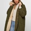 Women Bellerose Outerwear | Laos, Cotton Mix Parka Olive Green